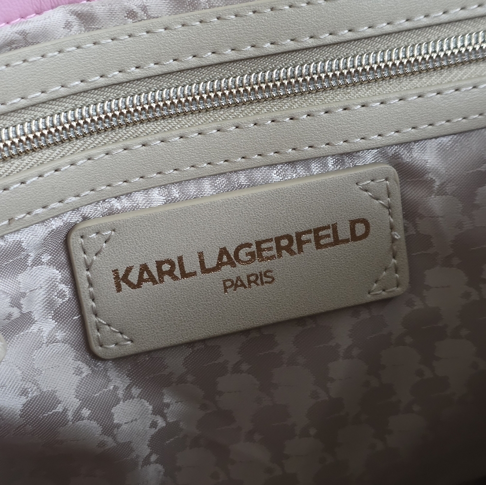 Karl Lagerfeld Paris Large Tweed Pink Shoulder Bag - Picture 6 of 8